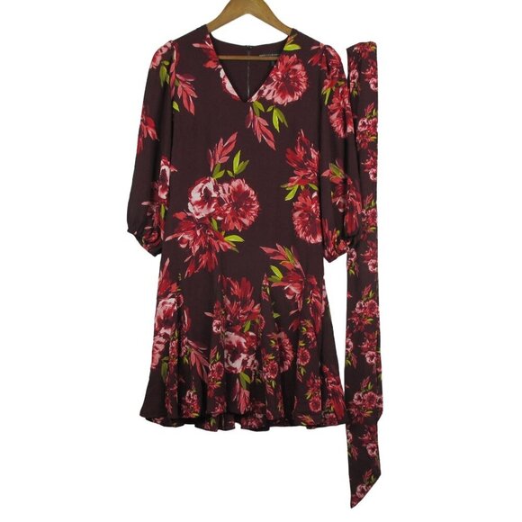 WHBM Elbow-Sleeve Godet Dress Women’s Size 2 Floral Chiffon Sash Tie $180 - Picture 5 of 11